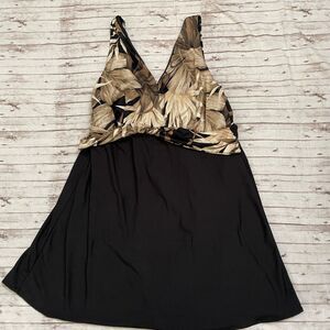 Longitude Women's Size 16 One Piece Swimsuit Dress Black Brown Lined Cups